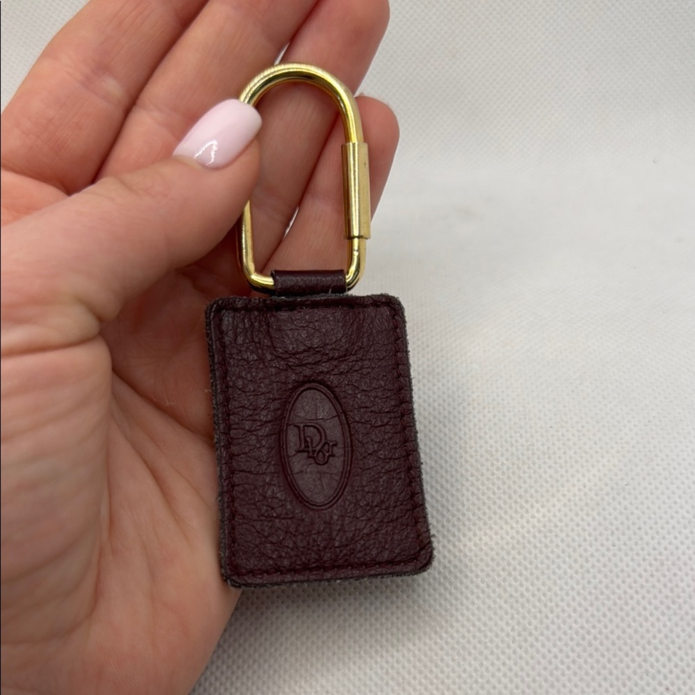 Dior Red Brown Leather Keychain